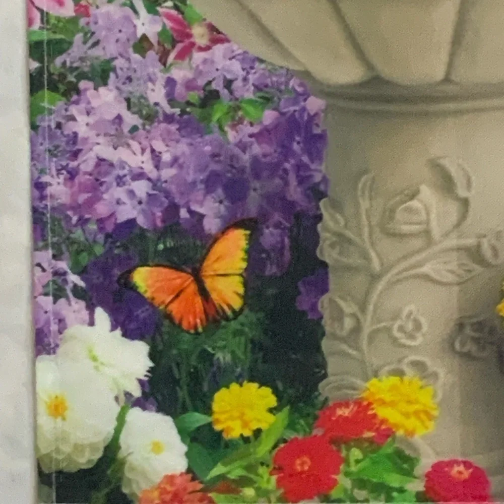 Garden Flag Songbirds Picket Fence Bird Bath Butterflies and Flowers 12 X 18 in